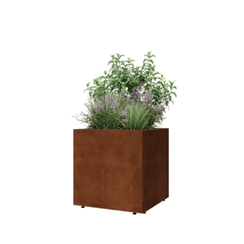Jardinière en acier Corten - Carré - 60 x 60 x 60 cm - Avec plaque de fond - Avec pieds