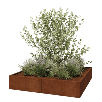 Jardinière XXL en acier Corten - Carré - 160 x 160 x 30 cm - Sanc plaque de fond