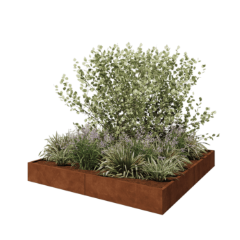 Jardinière XXL en acier Corten - Carré - 240 x 240 x 30 cm - Sanc plaque de fond