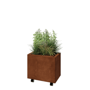 Jardinière en acier Corten - Rectangle - 50 x 30 x 40 cm - Avec plaque de fond - Avec roulettes
