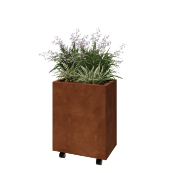 Jardinière en acier Corten - Rectangle - 50 x 30 x 60 cm - Avec plaque de fond - Avec roulettes
