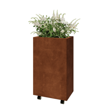 Jardinière en acier Corten - Rectangle - 50 x 30 x 80 cm - Avec plaque de fond - Avec roulettes