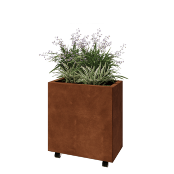 Jardinière en acier Corten - Rectangle - 60 x 30 x 60 cm - Avec plaque de fond - Avec roulettes