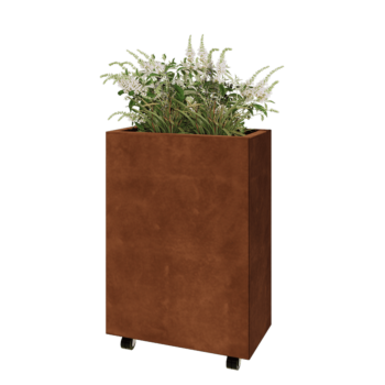 Jardinière en acier Corten - Rectangle - 60 x 30 x 80 cm - Avec plaque de fond - Avec roulettes