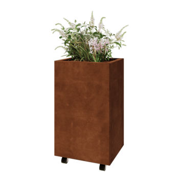 Jardinière en acier Corten - Rectangle - 50 x 40 x 80 cm - Avec plaque de fond - Avec roulettes