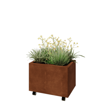 Jardinière en acier Corten - Rectangle - 60 x 40 x 40 cm - Avec plaque de fond - Avec roulettes
