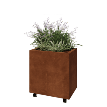 Jardinière en acier Corten - Rectangle - 60 x 40 x 60 cm - Avec plaque de fond - Avec roulettes