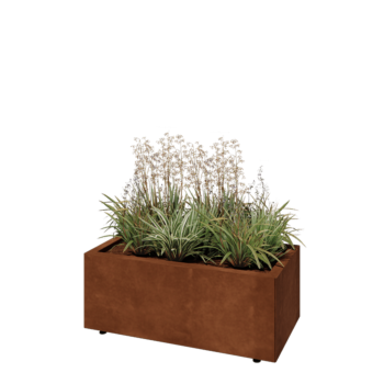Jardinière en acier Corten - Rectangle - 80 x 40 x 30 cm - Avec plaque de fond - Avec pieds
