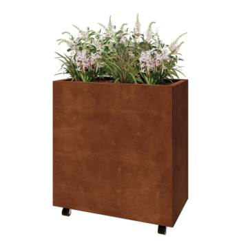 Jardinière en acier Corten - Rectangle - 80 x 40 x 80 cm - Avec plaque de fond - Avec roulettes