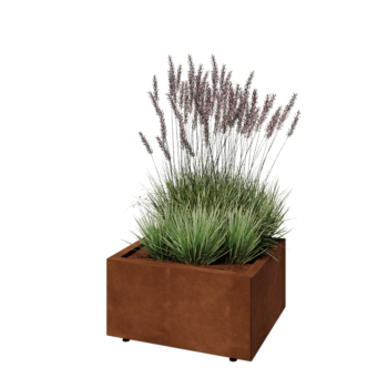 Jardinière en acier Corten - Rectangle - 60 x 50 x 30 cm - Avec plaque de fond - Avec pieds