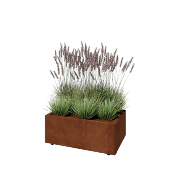 Jardinière en acier Corten - Rectangle - 80 x 50 x 30 cm - Avec plaque de fond - Avec pieds