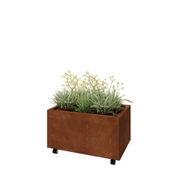 Jardinière en acier Corten - Rectangle - 80 x 50 x 40 cm - Avec plaque de fond - Avec roulettes