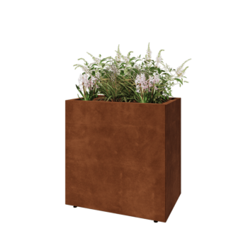Jardinière en acier Corten - Rectangle - 80 x 50 x 80 cm - Avec plaque de fond - Avec pieds