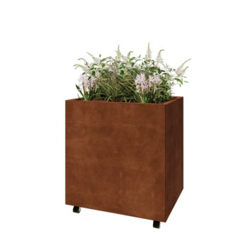 Jardinière en acier Corten - Rectangle - 80 x 60 x 80 cm - Avec plaque de fond - Avec roulettes