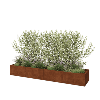 Jardinière XXL en acier Corten - Rectangle - 320 x 60 x 40 cm - Sanc plaque de fond