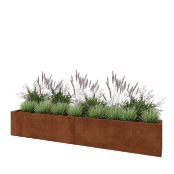 Jardinière XXL en acier Corten - Rectangle - 240 x 30 x 40 cm - Sanc plaque de fond