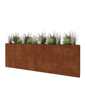 Jardinière XXL en acier Corten - Rectangle - 240 x 30 x 80 cm - Sanc plaque de fond