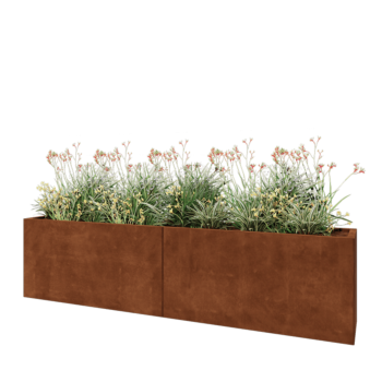 Jardinière XXL en acier Corten - Rectangle - 240 x 40 x 60 cm - Sanc plaque de fond