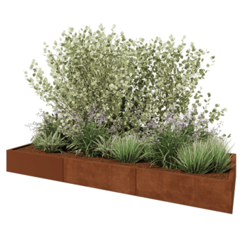 Jardinière XXL en acier Corten - Rectangle - 300 x 100 x 30 cm - Sanc plaque de fond
