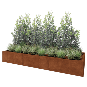 Jardinière XXL en acier Corten - Rectangle - 300 x 100 x 40 cm - Avec plaque de fond