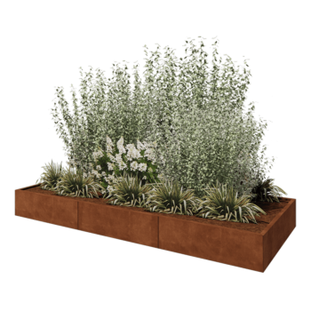 Jardinière XXL en acier Corten - Rectangle - 300 x 120 x 30 cm - Avec plaque de fond