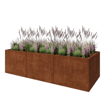 Jardinière XXL en acier Corten - Rectangle - 300 x 120 x 80 cm - Avec plaque de fond