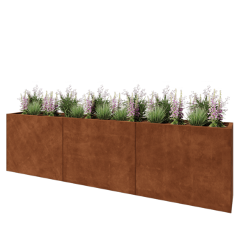 Jardinière XXL en acier Corten - Rectangle - 300 x 40 x 80 cm - Avec plaque de fond