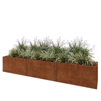Jardinière XXL en acier Corten - Rectangle - 300 x 50 x 50 cm - Avec plaque de fond