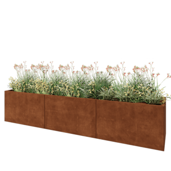 Jardinière XXL en acier Corten - Rectangle - 300 x 60 x 60 cm - Avec plaque de fond