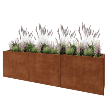 Jardinière XXL en acier Corten - Rectangle - 300 x 60 x 80 cm - Sanc plaque de fond