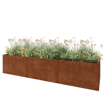 Jardinière XXL en acier Corten - Rectangle - 300 x 80 x 60 cm - Avec plaque de fond