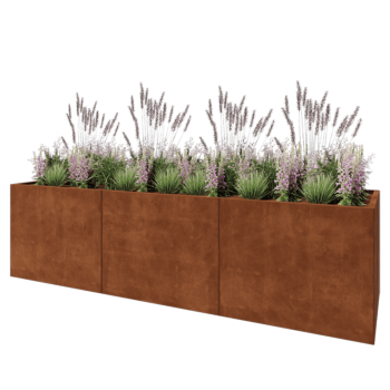 Jardinière XXL en acier Corten - Rectangle - 300 x 80 x 80 cm - Sanc plaque de fond