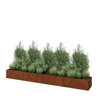 Jardinière XXL en acier Corten - Rectangle - 320 x 40 x 30 cm - Avec plaque de fond