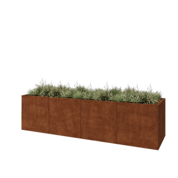 Jardinière XXL en acier Corten - Rectangle - 400 x 100 x 100 cm - Avec plaque de fond