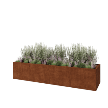 Jardinière XXL en acier Corten - Rectangle - 400 x 100 x 80 cm - Sanc plaque de fond