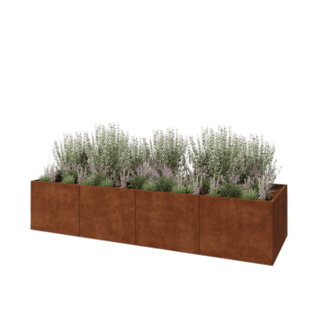 Jardinière XXL en acier Corten - Rectangle - 400 x 120 x 80 cm - Avec plaque de fond