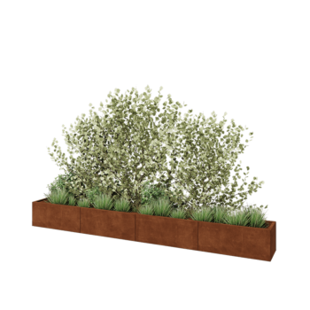 Jardinière XXL en acier Corten - Rectangle - 400 x 40 x 40 cm - Avec plaque de fond