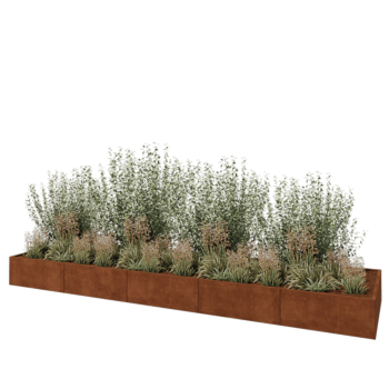Jardinière XXL en acier Corten - Rectangle - 500 x 120 x 40 cm - Avec plaque de fond