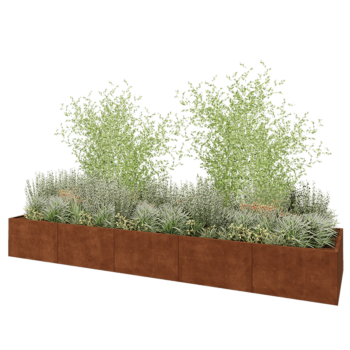 Jardinière XXL en acier Corten - Rectangle - 500 x 120 x 60 cm - Avec plaque de fond