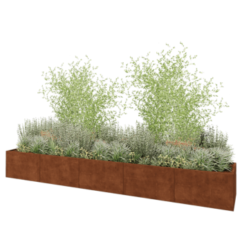 Jardinière XXL en acier Corten - Rectangle - 500 x 80 x 60 cm - Avec plaque de fond