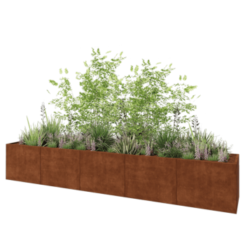 Jardinière XXL en acier Corten - Rectangle - 500 x 80 x 80 cm - Avec plaque de fond