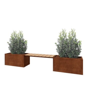 Jardinière en acier Corten - Rectangle - 321,2 x 50 x 50 cm - Avec banc - Avec plaque de fond
