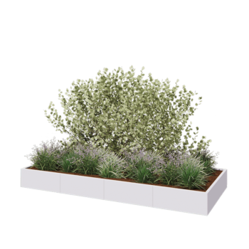 Jardinière XXL en acier - Rectangle - 320 x 120 x 30 cm - RAL9010 mat (blanc) - Avec plaque de fond
