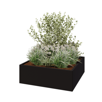 Jardinière en acier - Carré - 120 x 120 x 40 cm - RAL9005 mat (noir) - Avec plaque de fond