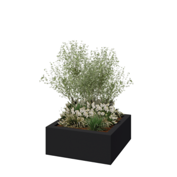 Jardinière en polyester - Carré - 100 x 100 x 40 cm - RAL7021 mat (gris noir) - Avec fond