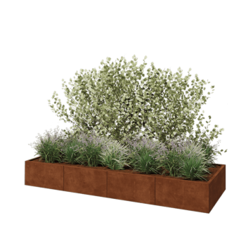 Jardinière XXL en acier Corten - Rectangle - 320 x 100 x 40 cm - Avec plaque de fond