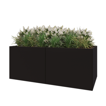 Jardinière XXL en acier - Rectangle - 200 x 100 x 80 cm - RAL9005 mat (noir) - Avec plaque de fond