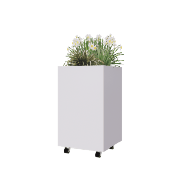 Jardinière en acier - Carré - 50 x 50 x 80 cm - RAL9010 mat (blanc) - Avec plaque de fond - Avec roulettes