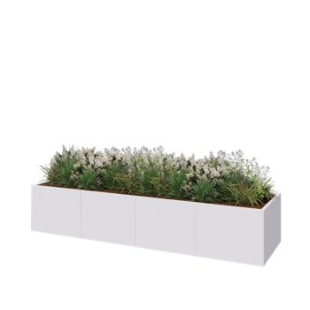 Jardinière XXL en acier - Rectangle - 320 x 80 x 60 cm - RAL9010 mat (blanc) - Avec plaque de fond