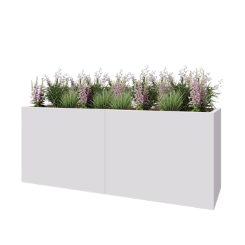 Jardinière XXL en acier - Rectangle - 200 x 60 x 80 cm - RAL9010 mat (blanc) - Sanc plaque de fond